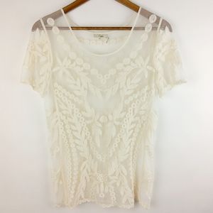 Capri Ivory Mesh Embroidered Top Size Medium
